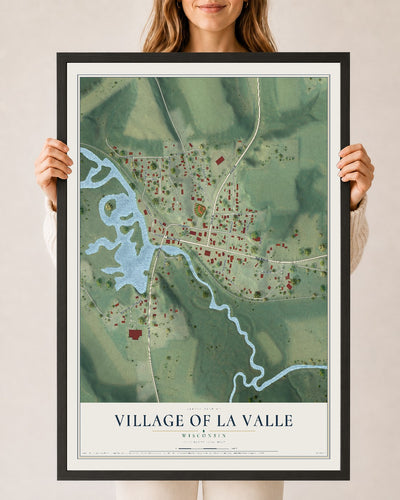 Map of La Valle, Wisconsin, 24 x 36 inch print in a black wood frame