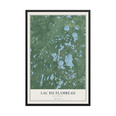 Map of Lac du Flambeau, Wisconsin, 12 x 18 inch print in a black wood frame