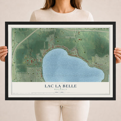 Map of Lac La Belle, Wisconsin, 18 x 24 inch print in a black wood frame
