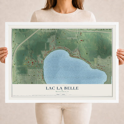 Map of Lac La Belle, Wisconsin, 18 x 24 inch print in a white wood frame