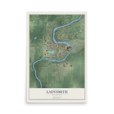 Map of Ladysmith, Wisconsin, 12 x 18 inch unframed archival matte print