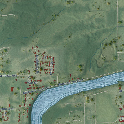Second close-up of the map of Ladysmith, Wisconsin print showing more streets and buildings