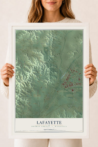 Map of Lafayette, Monroe County, Wisconsin, 18 x 24 inch print in a white wood frame