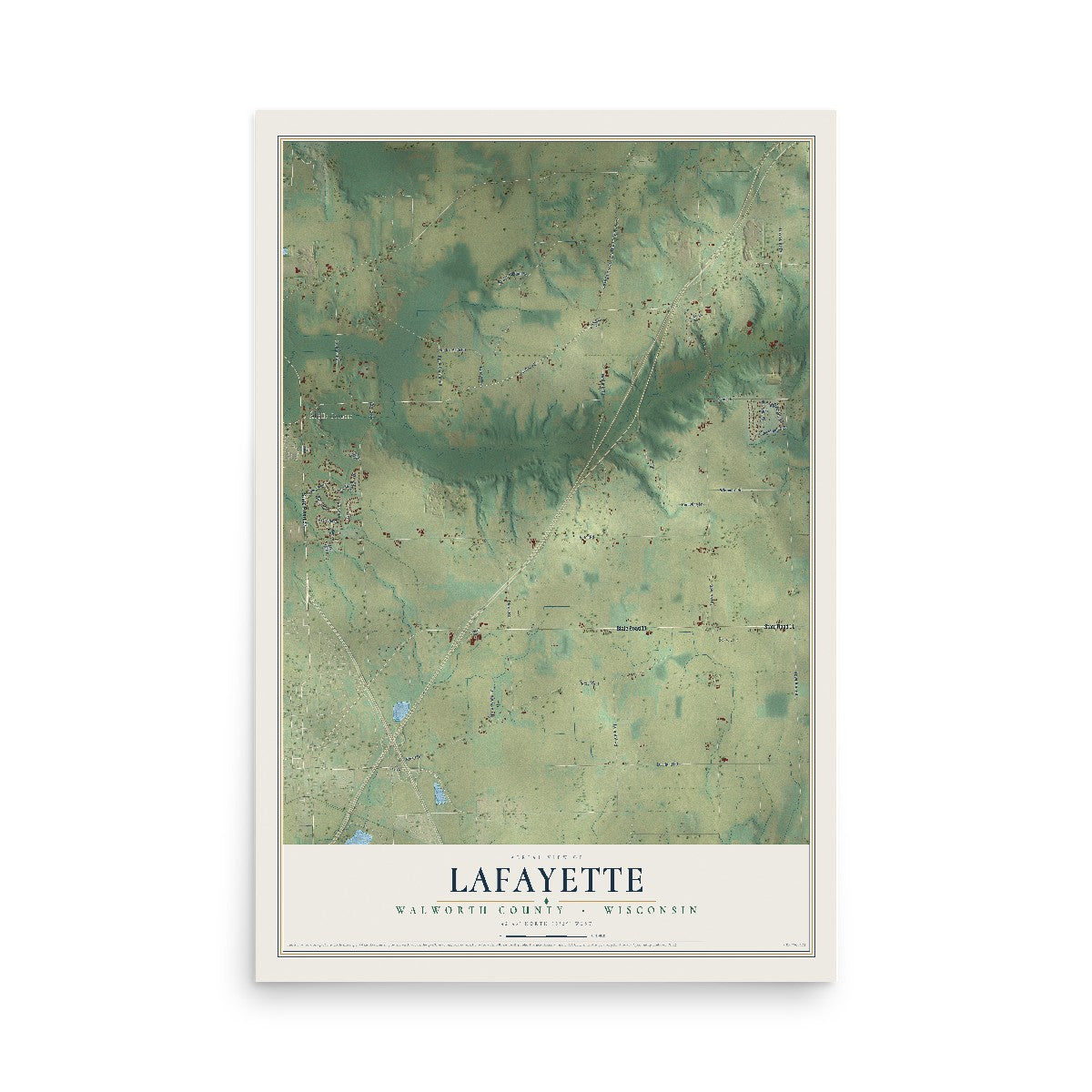 Map of Lafayette, Walworth County, Wisconsin, 12 x 18 inch unframed archival matte print