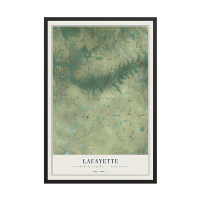 Map of Lafayette, Walworth County, Wisconsin, 12 x 18 inch print in a black wood frame
