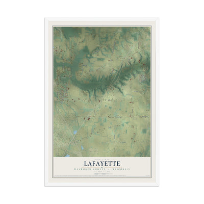 Map of Lafayette, Walworth County, Wisconsin, 12 x 18 inch print in a white wood frame
