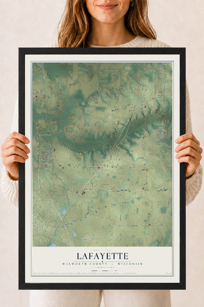 Map of Lafayette, Walworth County, Wisconsin, 18 x 24 inch print in a black wood frame