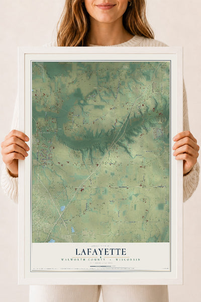 Map of Lafayette, Walworth County, Wisconsin, 18 x 24 inch print in a white wood frame