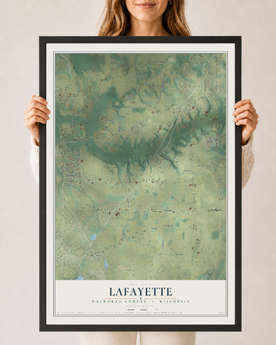 Map of Lafayette, Walworth County, Wisconsin, 24 x 36 inch print in a black wood frame