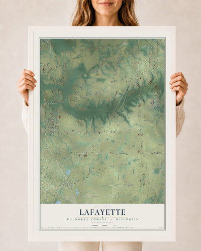 Map of Lafayette, Walworth County, Wisconsin, 24 x 36 inch print in a white wood frame