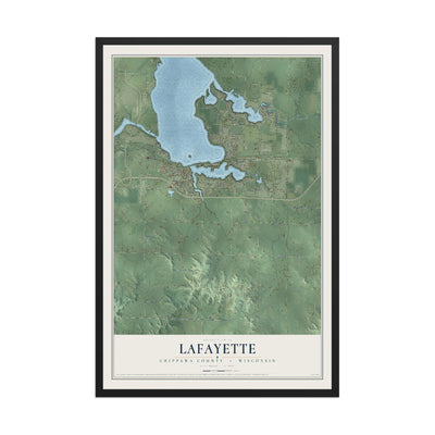 Map of Lafayette, Chippewa County, Wisconsin, 12 x 18 inch print in a black wood frame