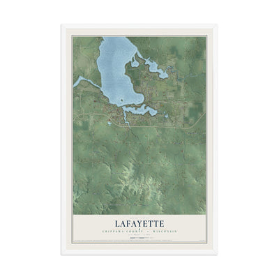 Map of Lafayette, Chippewa County, Wisconsin, 12 x 18 inch print in a white wood frame