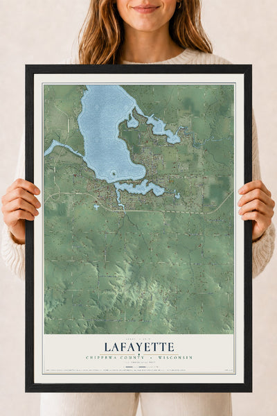 Map of Lafayette, Chippewa County, Wisconsin, 18 x 24 inch print in a black wood frame