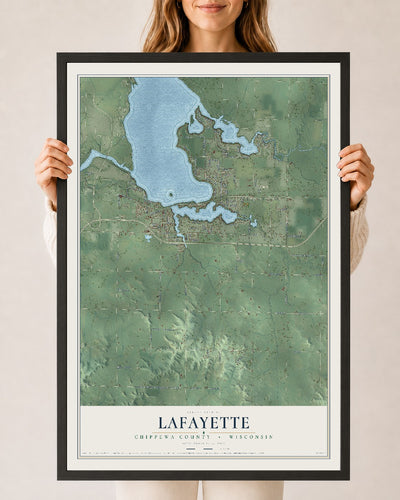 Map of Lafayette, Chippewa County, Wisconsin, 24 x 36 inch print in a black wood frame