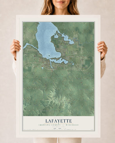 Map of Lafayette, Chippewa County, Wisconsin, 24 x 36 inch print in a white wood frame