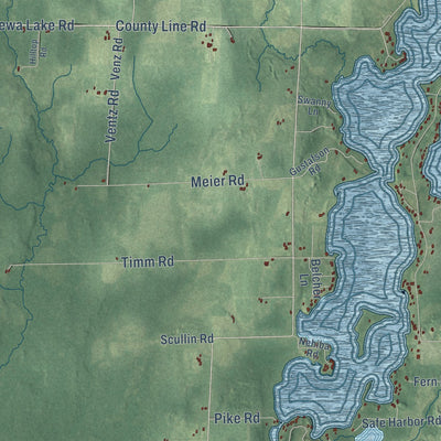 Close-up of the map of Lake, Price County, Wisconsin print showing street and building detail