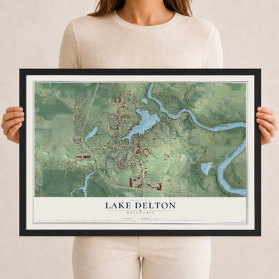 Map of Lake Delton, Wisconsin, 12 x 18 inch print in a black wood frame