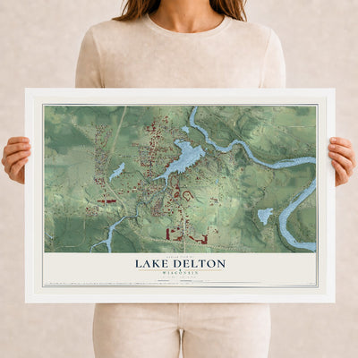 Map of Lake Delton, Wisconsin, 12 x 18 inch print in a white wood frame