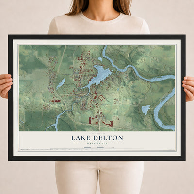 Map of Lake Delton, Wisconsin, 18 x 24 inch print in a black wood frame