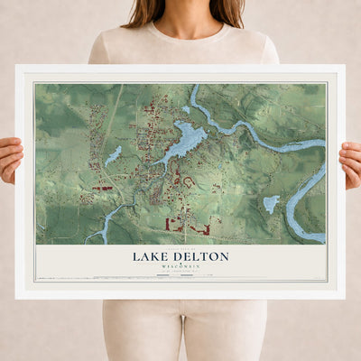 Map of Lake Delton, Wisconsin, 18 x 24 inch print in a white wood frame