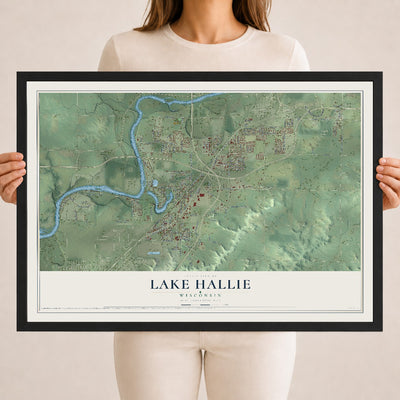 Map of Lake Hallie, Wisconsin, 18 x 24 inch print in a black wood frame