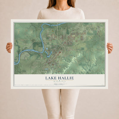 Map of Lake Hallie, Wisconsin, 24 x 36 inch unframed archival matte print