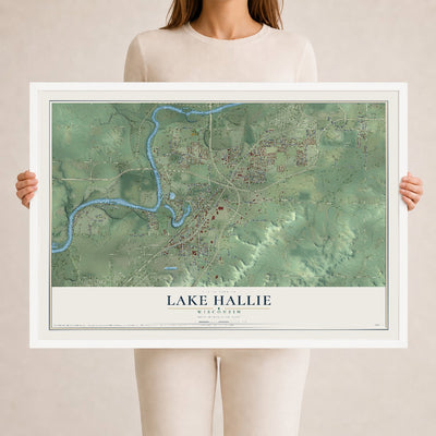 Map of Lake Hallie, Wisconsin, 24 x 36 inch print in a white wood frame