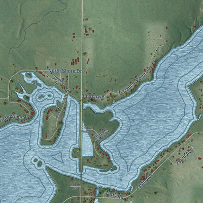 Second close-up of the map of Lake Holcombe, Wisconsin print showing more streets and buildings