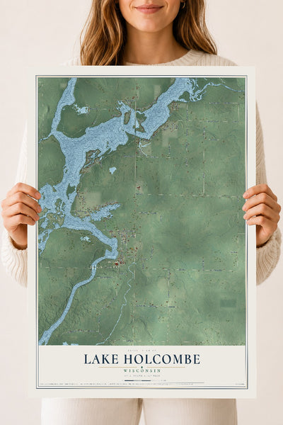 Map of Lake Holcombe, Wisconsin, 18 x 24 inch unframed archival matte print