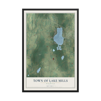 Map of the Town of Lake Mills, Wisconsin, 12 x 18 inch print in a black wood frame