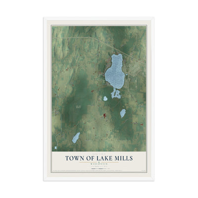 Map of the Town of Lake Mills, Wisconsin, 12 x 18 inch print in a white wood frame