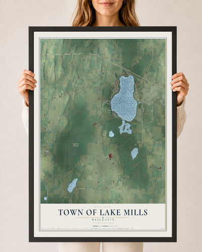 Map of the Town of Lake Mills, Wisconsin, 24 x 36 inch print in a black wood frame