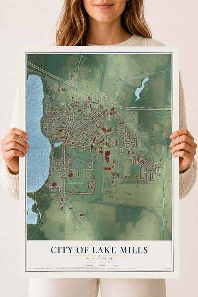 Map of Lake Mills, Wisconsin, 18 x 24 inch unframed archival matte print