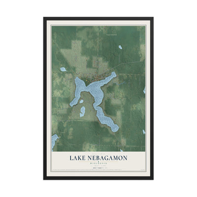 Map of Lake Nebagamon, Wisconsin, 12 x 18 inch print in a black wood frame