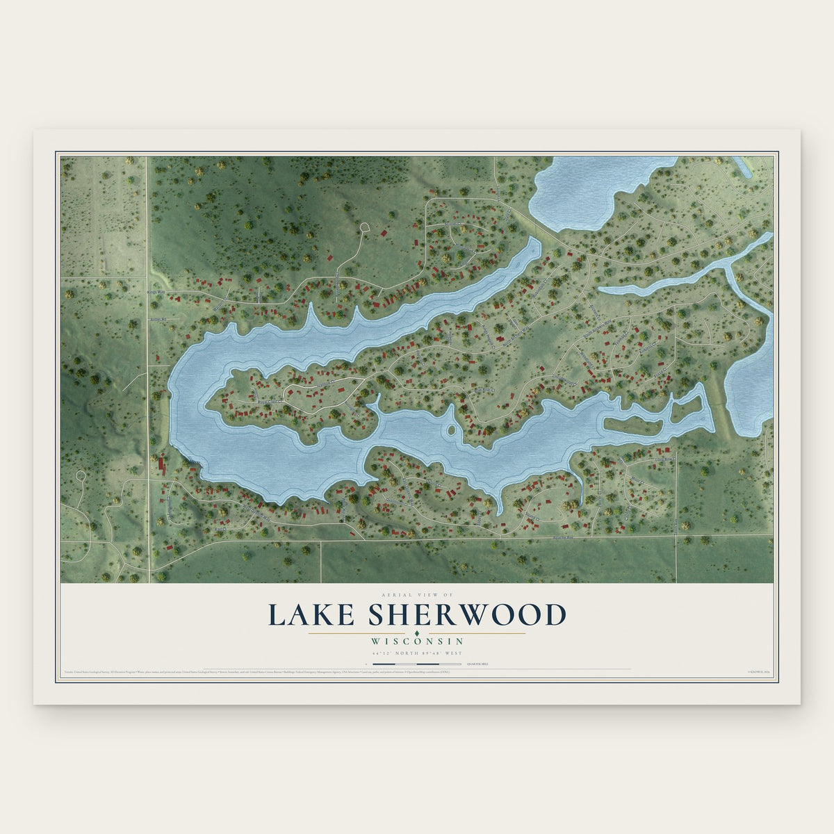 Lake Sherwood, Wisconsin map print, the full design