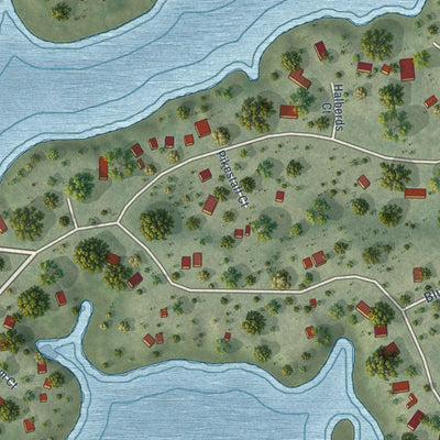 Close-up of the map of Lake Sherwood, Wisconsin print showing street and building detail