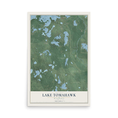 Map of Lake Tomahawk, Wisconsin, 12 x 18 inch unframed archival matte print