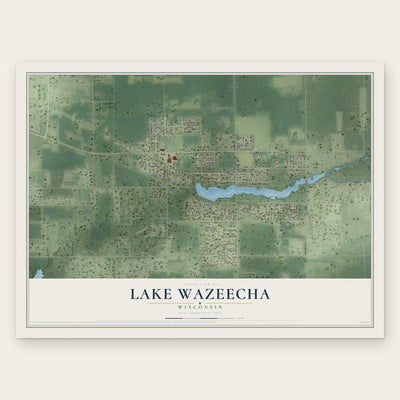 Lake Wazeecha, Wisconsin map print, the full design