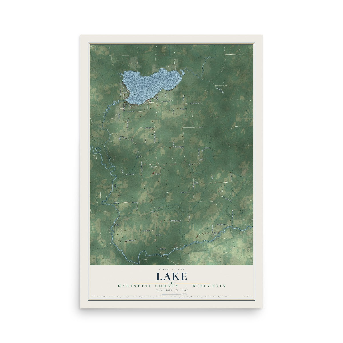 Map of Lake, Marinette County, Wisconsin, 12 x 18 inch unframed archival matte print
