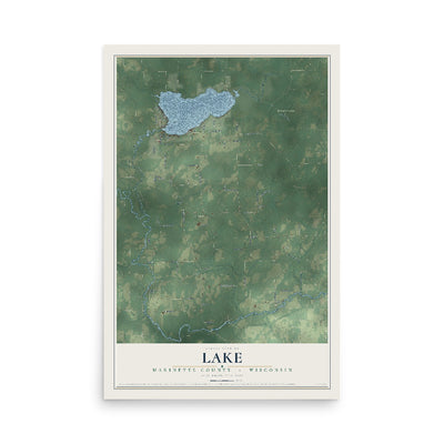 Map of Lake, Marinette County, Wisconsin, 12 x 18 inch unframed archival matte print