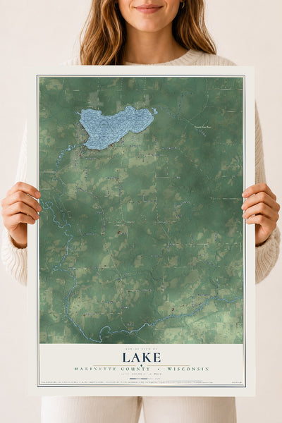 Map of Lake, Marinette County, Wisconsin, 18 x 24 inch unframed archival matte print