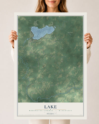 Map of Lake, Marinette County, Wisconsin, 24 x 36 inch unframed archival matte print