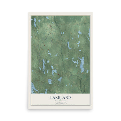 Map of Lakeland, Wisconsin, 12 x 18 inch unframed archival matte print