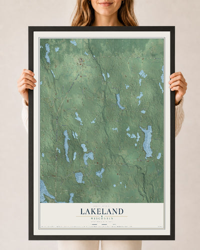 Map of Lakeland, Wisconsin, 24 x 36 inch print in a black wood frame
