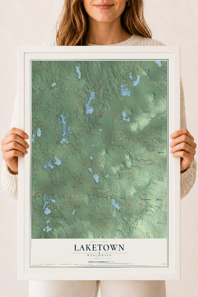 Map of Laketown, Wisconsin, 18 x 24 inch print in a white wood frame