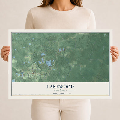 Map of Lakewood, Wisconsin, 12 x 18 inch unframed archival matte print