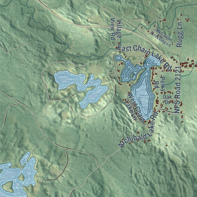 Close-up of the map of Lakewood, Wisconsin print showing street and building detail