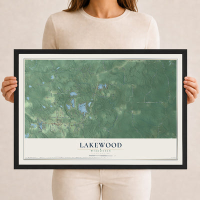 Map of Lakewood, Wisconsin, 12 x 18 inch print in a black wood frame