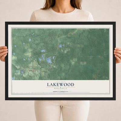 Map of Lakewood, Wisconsin, 18 x 24 inch print in a black wood frame
