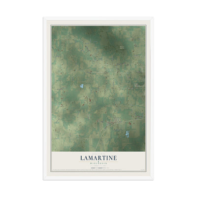 Map of Lamartine, Wisconsin, 12 x 18 inch print in a white wood frame
